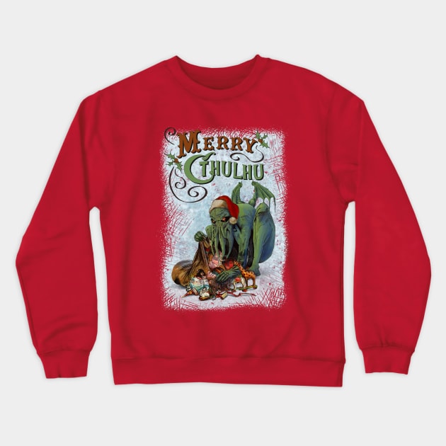 MERRY CTHULHU- Bad Tidings from HP Lovecraft's Great Old One- Monster Santa Crewneck Sweatshirt by IceTees